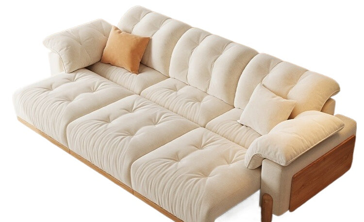 Electric Extendable Fabric Sofa Bed in Japandi Cream Style with Wood Frame for Small Living Rooms