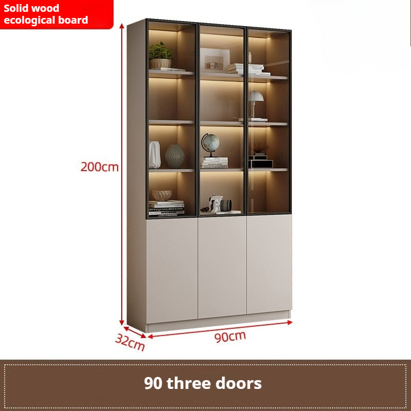 Custom Full-Wall Chinese Bookshelf – Solid Wood Display Cabinet with Glass Doors & Thick Reinforced Back Panel