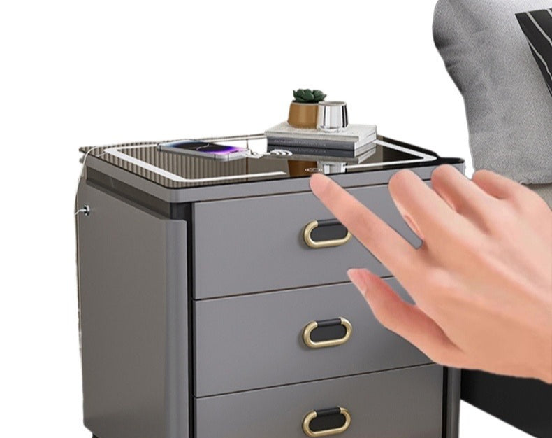 Smart Bedside Safe Cabinet - All-in-One Drawer with Fingerprint Lock, Wireless Charging, USB Fast Charging, Bluetooth Speaker & LED Light