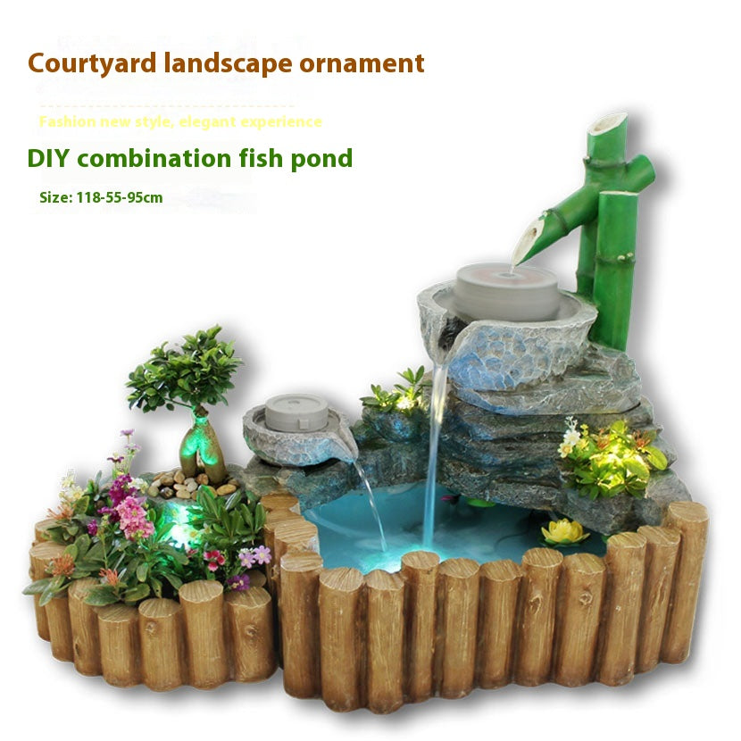 Rustic Garden Rockery Fountain with Fish Pond for Courtyard, Terrace & Balcony Decoration