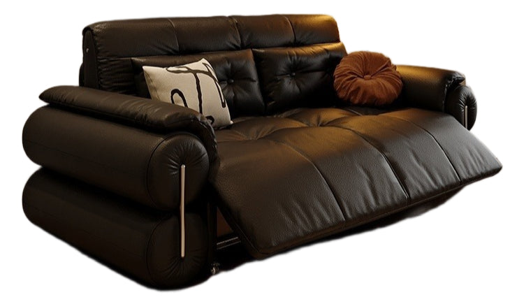 Elegant Coconut Palm Leather Electric Sofa Bed with Storage, Full Size, 166cm