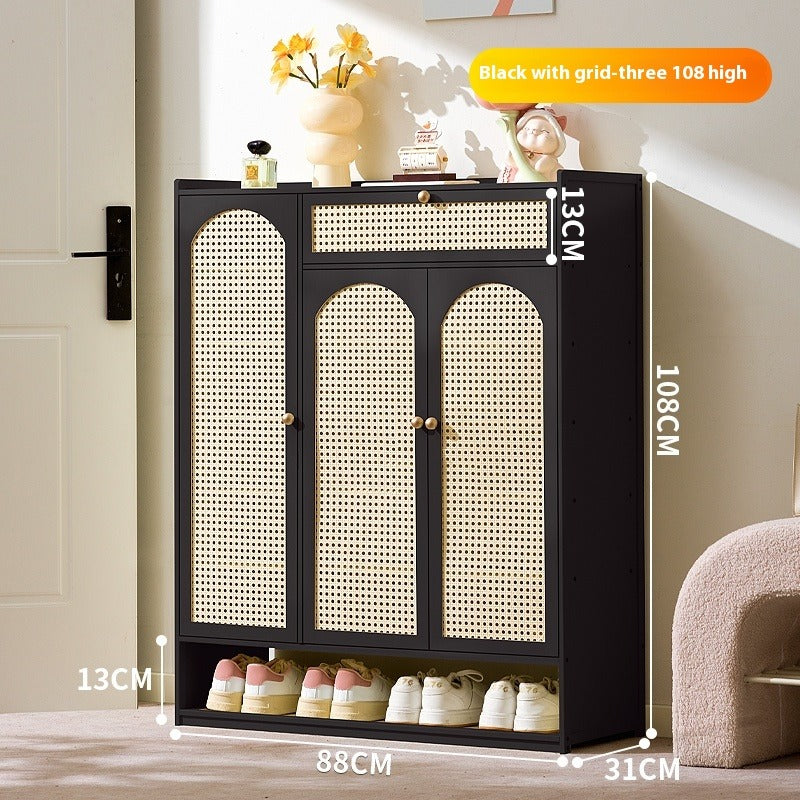 Cream-Style Entryway Shoe Cabinet – All-in-One Ventilated Storage with Mesh Doors for Living Room Divider Use