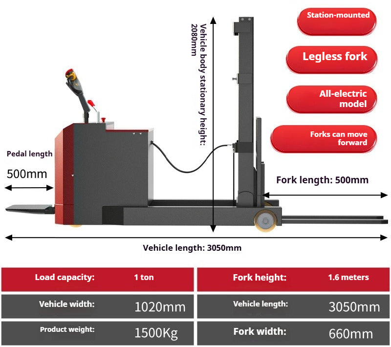 2 Ton Semi/Full Electric Stacker Forklift with Hydraulic Lift for Compact Warehouse Use