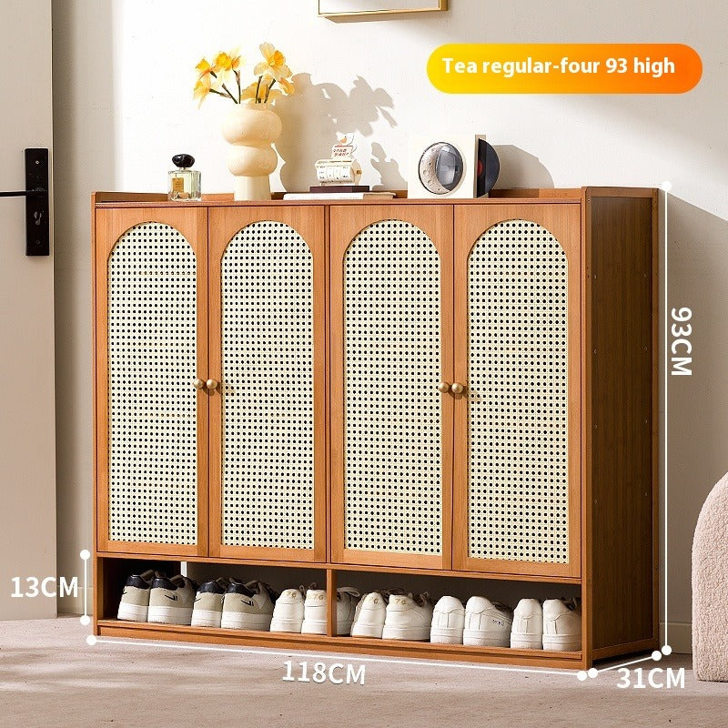 Cream-Style Entryway Shoe Cabinet – All-in-One Ventilated Storage with Mesh Doors for Living Room Divider Use