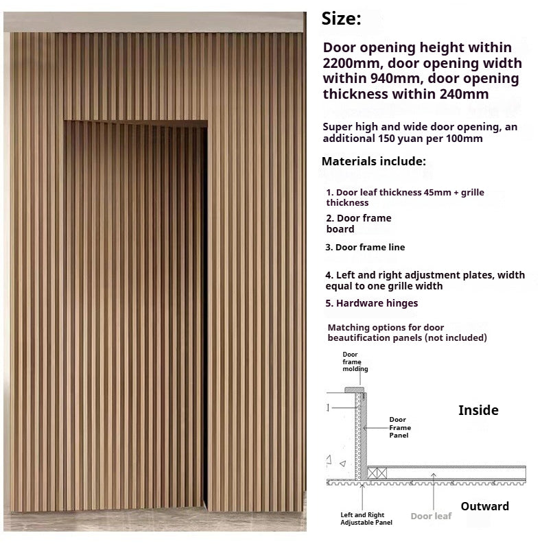Solid Wood Slatted Hidden Door – Wall-Integrated Wood Veneer Secret Door for Bedroom or TV Background Wall