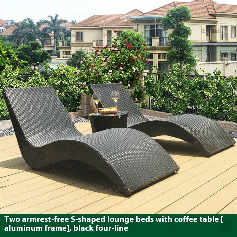 Outdoor Rattan Sun Lounger S-Shaped for Garden, Balcony, Patio, Poolside & Beach