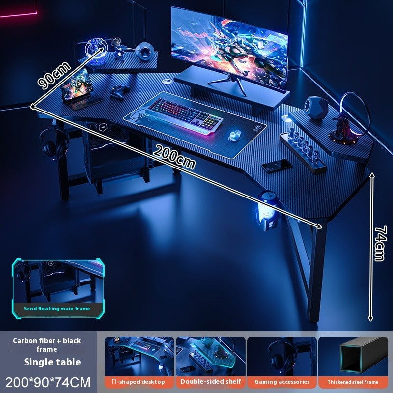 Airplane-Style Gaming Desk Set – Home Computer Table with Dual Storage Racks, USB Hub, Headphone & Cup Holders