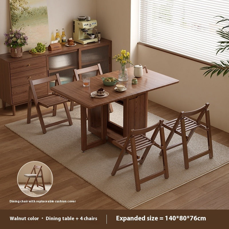 Solid Wood Foldable Dining Table Set for Small Apartments in Rectangular Shape