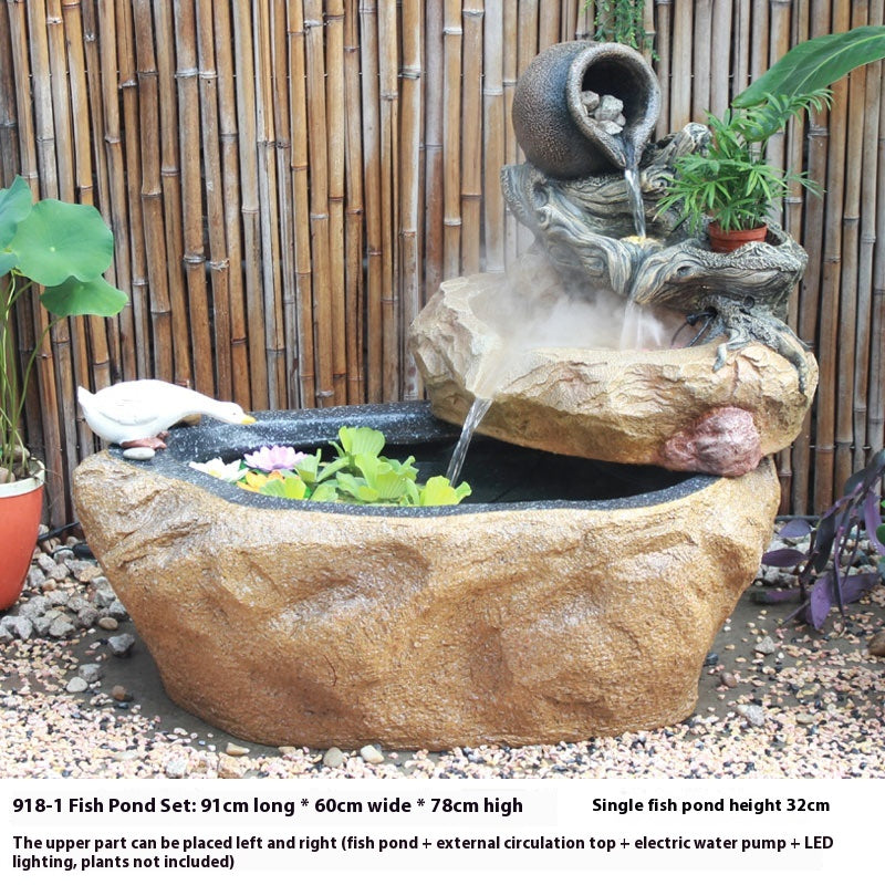 Rustic Garden Rockery Fountain with Fish Pond for Courtyard, Terrace & Balcony Decoration
