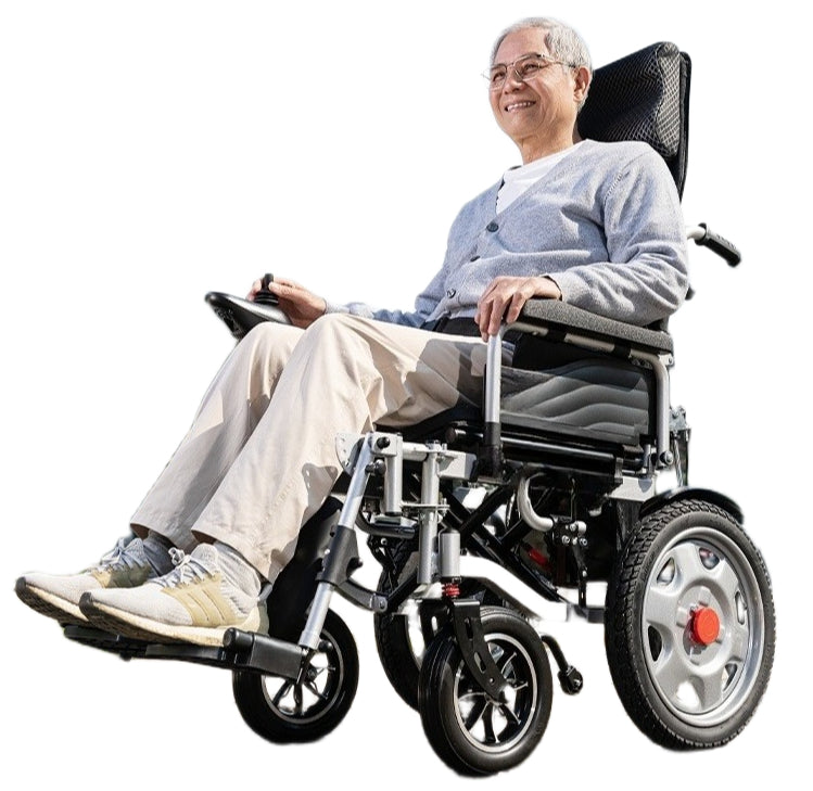 Elegant All-Terrain Electric Wheelchair with Remote Control, Voice Broadcast, and Thick Seat - 20AH Lithium, Metal Hubs, Extended Range Mobility Aid