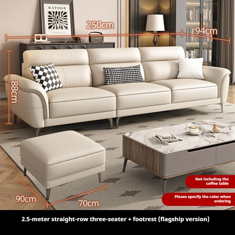 Cream-Style Top-Grain Leather 3-Seater Sofa with High Legs for Modern Small Living Rooms