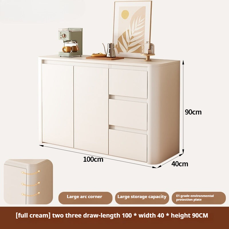 Cream-Style Rounded Corner Sideboard – Wall-Mounted Wooden Wine & Storage Cabinet with Pegboard for Kitchen or Living Room