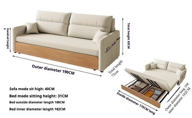 Elegant Convertible Sofa Bed with Storage, Upholstered Fabric, and Dual-Sided Cushion - New