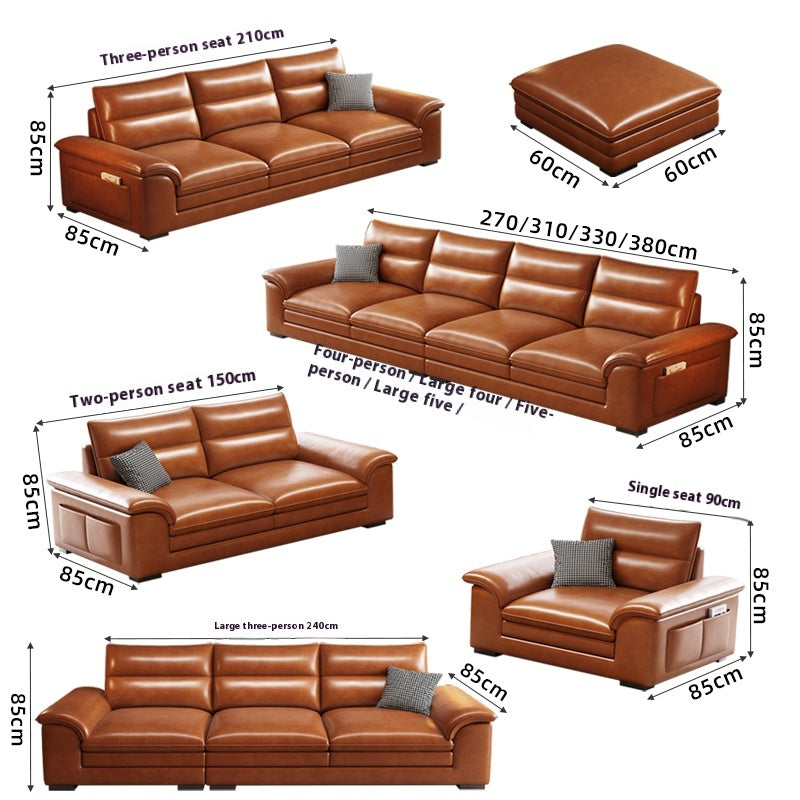 Vintage Oil-Wax Leather Sofa 3/4-Seater with Latex & Charcoal Foam for Small Living Rooms
