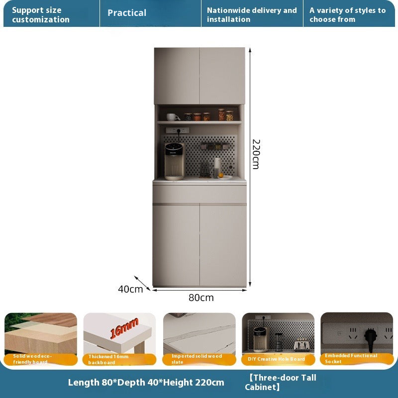 Solid Wood Sideboard with Sintered Stone Top – All-in-One Wall Cabinet for Tea, Wine & Storage
