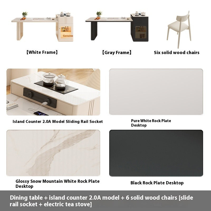 Cream Style Extendable Island Dining Table with Tea Counter for Luxury Small Homes