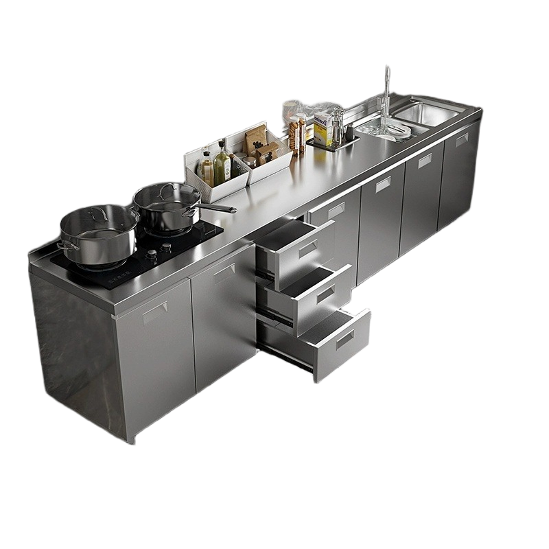 Rural Stainless Steel Kitchen Cabinet with Integrated Stove & Custom Countertop