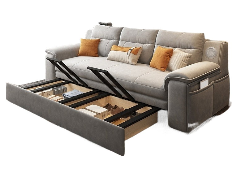 Pull-Out Foldable Sofa Bed with Cushion, Armrests & Storage for Small Luxury Homes