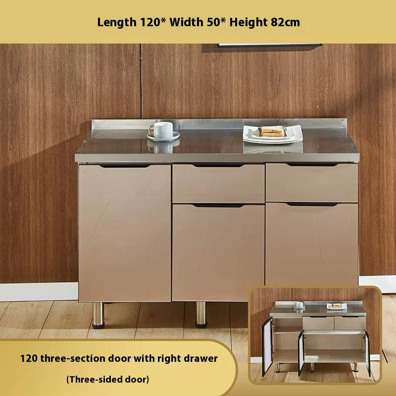 Stainless Steel Kitchen Cabinet with Integrated Stove & Pull-Out Storage for Home Use