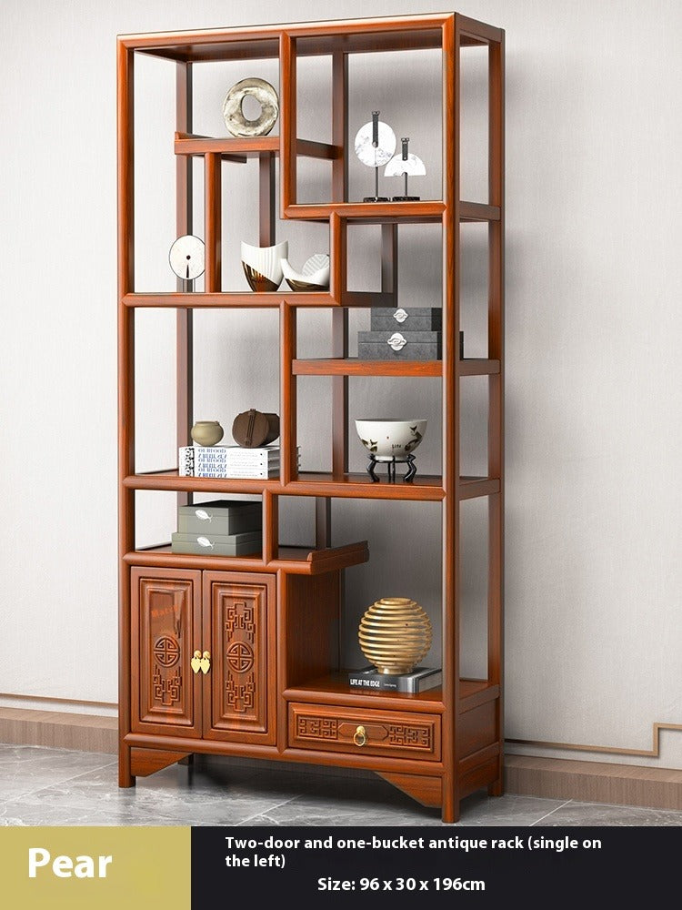 Solid Wood Chinese Display Shelf – Oak Curio Cabinet & Tea Storage Rack for Office or Tea Room