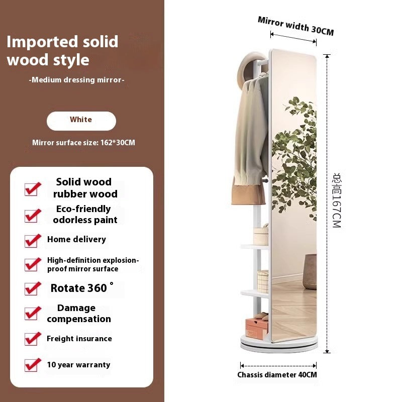 Rotating Freestanding Full-Length Mirror with Built-in Coat Rack – Mobile Dressing Mirror for Bedroom