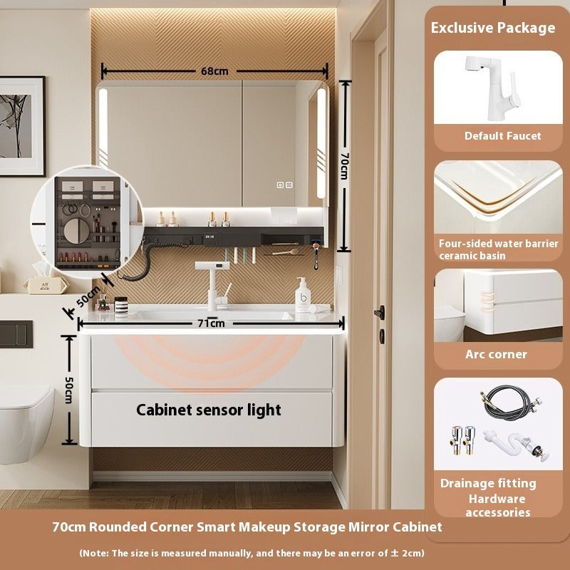 Cream-Style Oak Bathroom Vanity – Ceramic Integrated Basin Cabinet Set for Modern Bathrooms