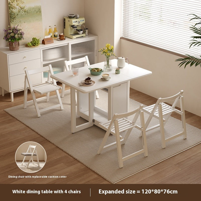 Solid Wood Foldable Dining Table Set for Small Apartments in Rectangular Shape