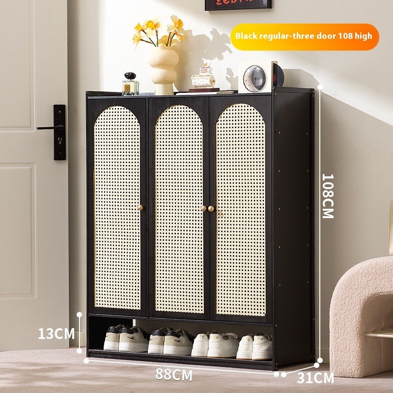 Cream-Style Entryway Shoe Cabinet – All-in-One Ventilated Storage with Mesh Doors for Living Room Divider Use