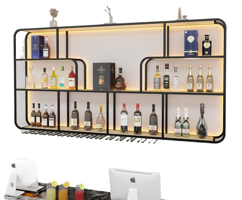 Wall-Mounted LED Wine Rack – Gold Light Display Shelf for Bars, Restaurants & Billiard Halls