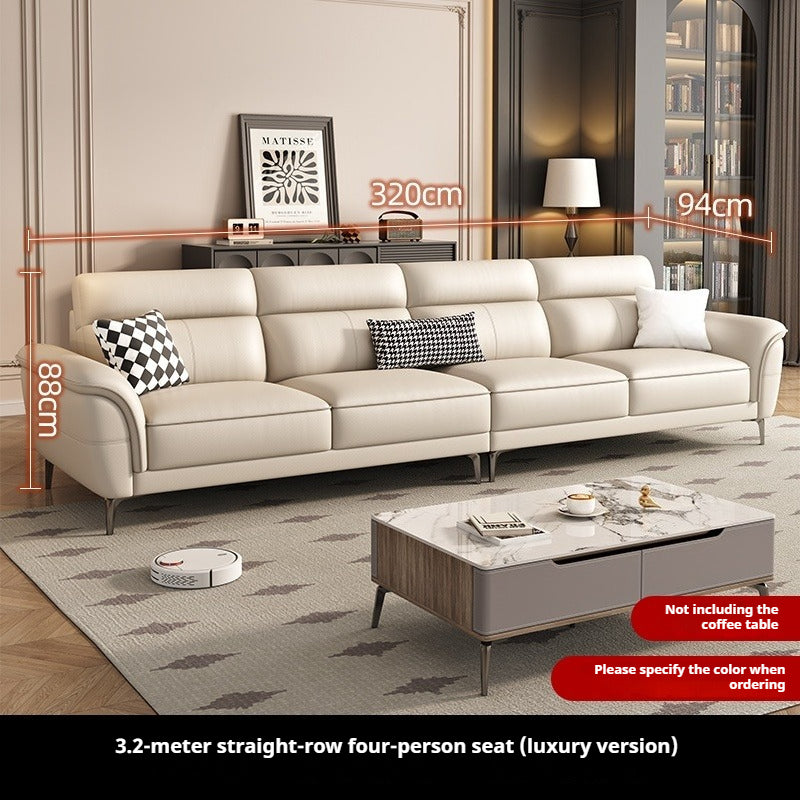 Cream-Style Top-Grain Leather 3-Seater Sofa with High Legs for Modern Small Living Rooms
