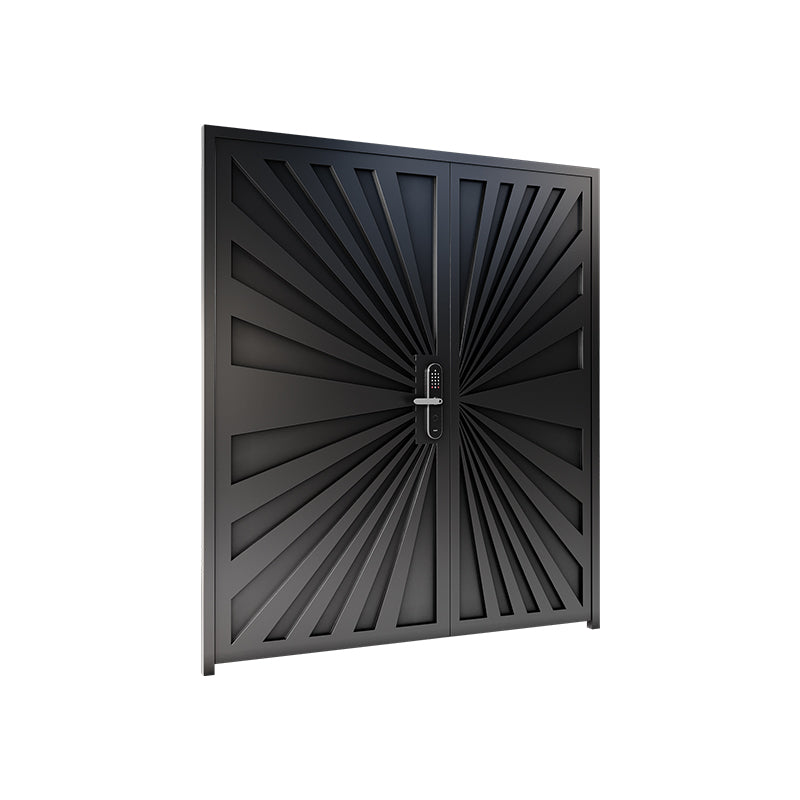 Aluminum Courtyard Gate – Double Swing Villa Entry Door with Wrought Iron Fence for Garden or Rural Homes