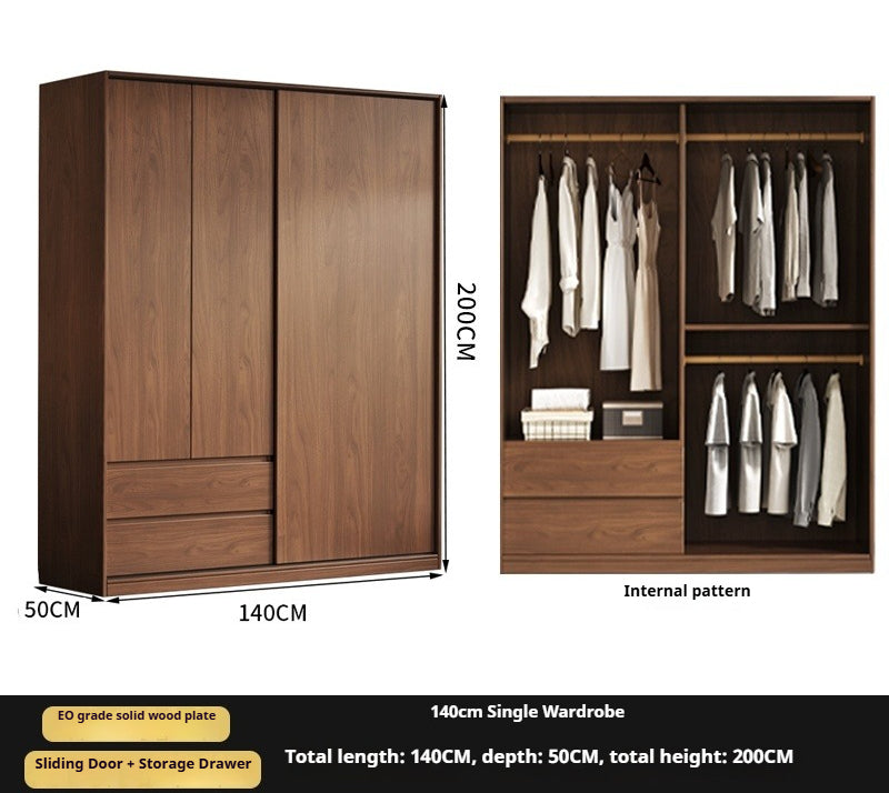 Walnut Sliding Door Wardrobe – Solid Wood Closet for Bedroom Storage & Kids' Clothes