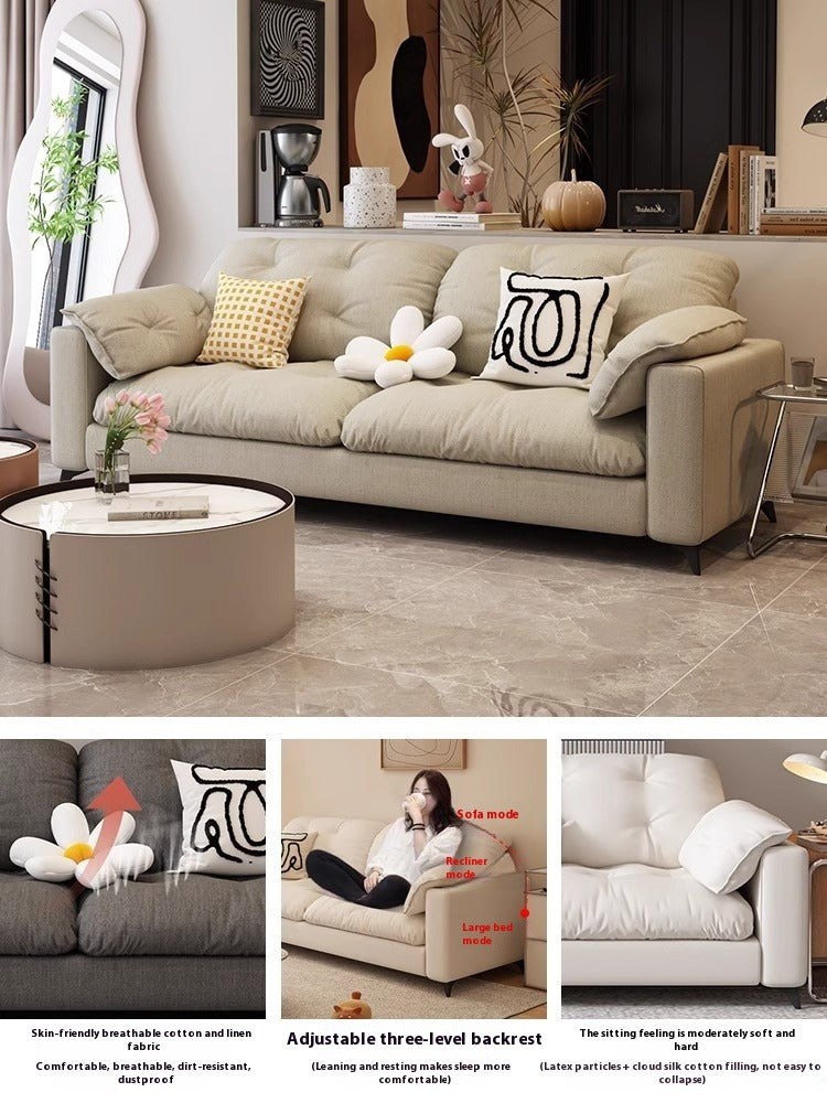 Easy-Clean Fabric Sofa Bed with Anti-Scratch Leather for Small Nordic Living Rooms
