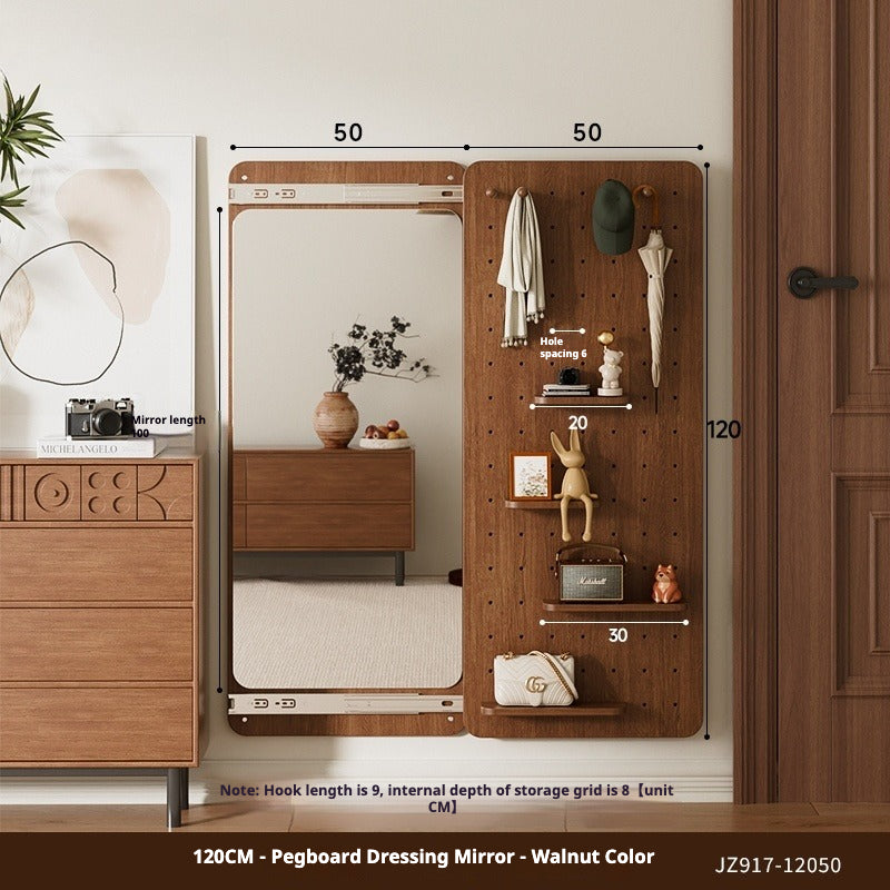 Sliding Hidden Full-Length Mirror – Wall-Mounted Dressing Mirror with Pegboard Cover for Entryway
