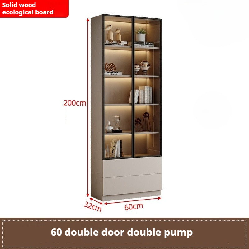 Custom Full-Wall Chinese Bookshelf – Solid Wood Display Cabinet with Glass Doors & Thick Reinforced Back Panel