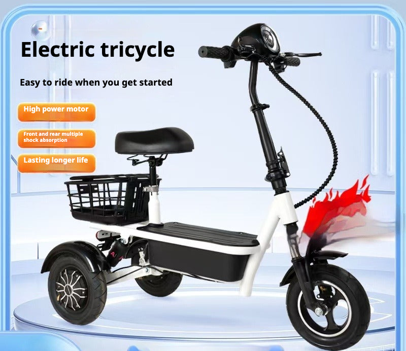 Compact 2-Seater Electric Trike E-Bike with 350W Motor, Lithium Battery, and Foldable Design - New