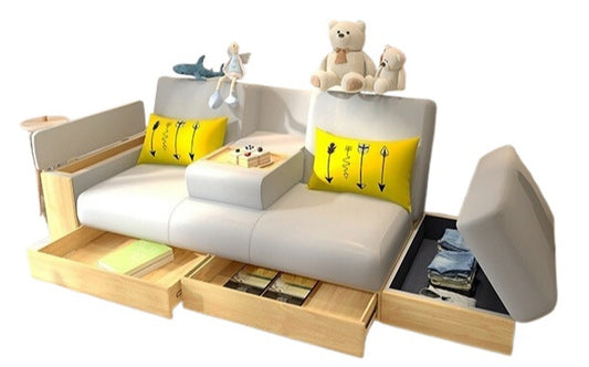 Space-Saving 3-Seater Fabric Sofa Bed with Drawers & Storage for Small Living Rooms