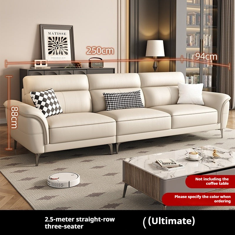 Cream-Style Top-Grain Leather 3-Seater Sofa with High Legs for Modern Small Living Rooms