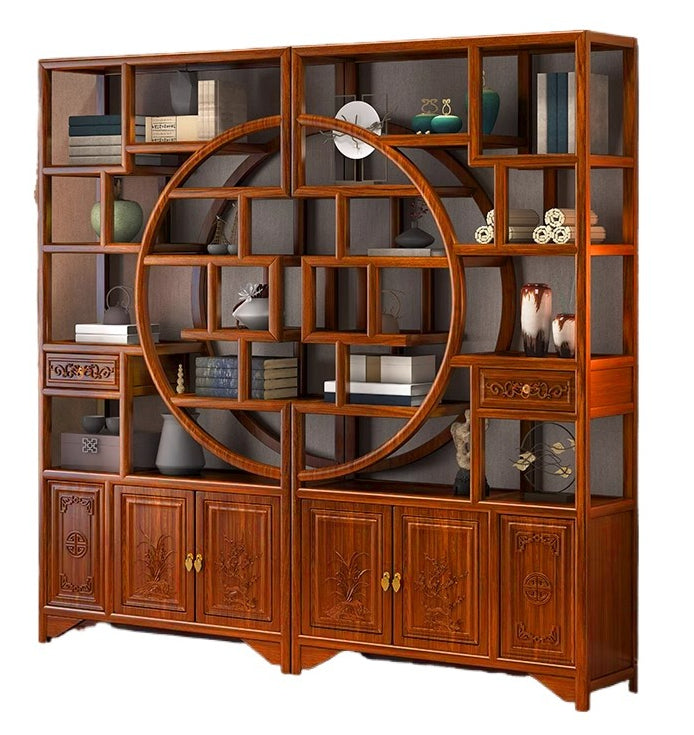Solid Wood Chinese Display Shelf – Oak Curio Cabinet & Tea Storage Rack for Office or Tea Room