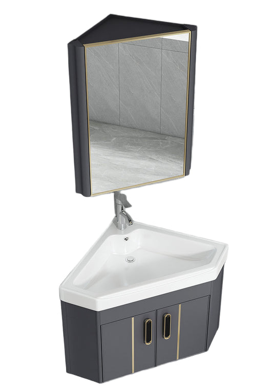 Wall-Mounted Corner Bathroom Vanity – Triangle Ceramic Basin Set for Small Bathrooms & Balconies