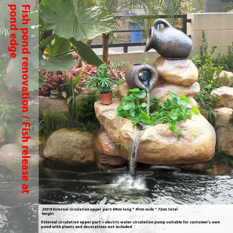 Rustic Garden Rockery Fountain with Fish Pond for Courtyard, Terrace & Balcony Decoration