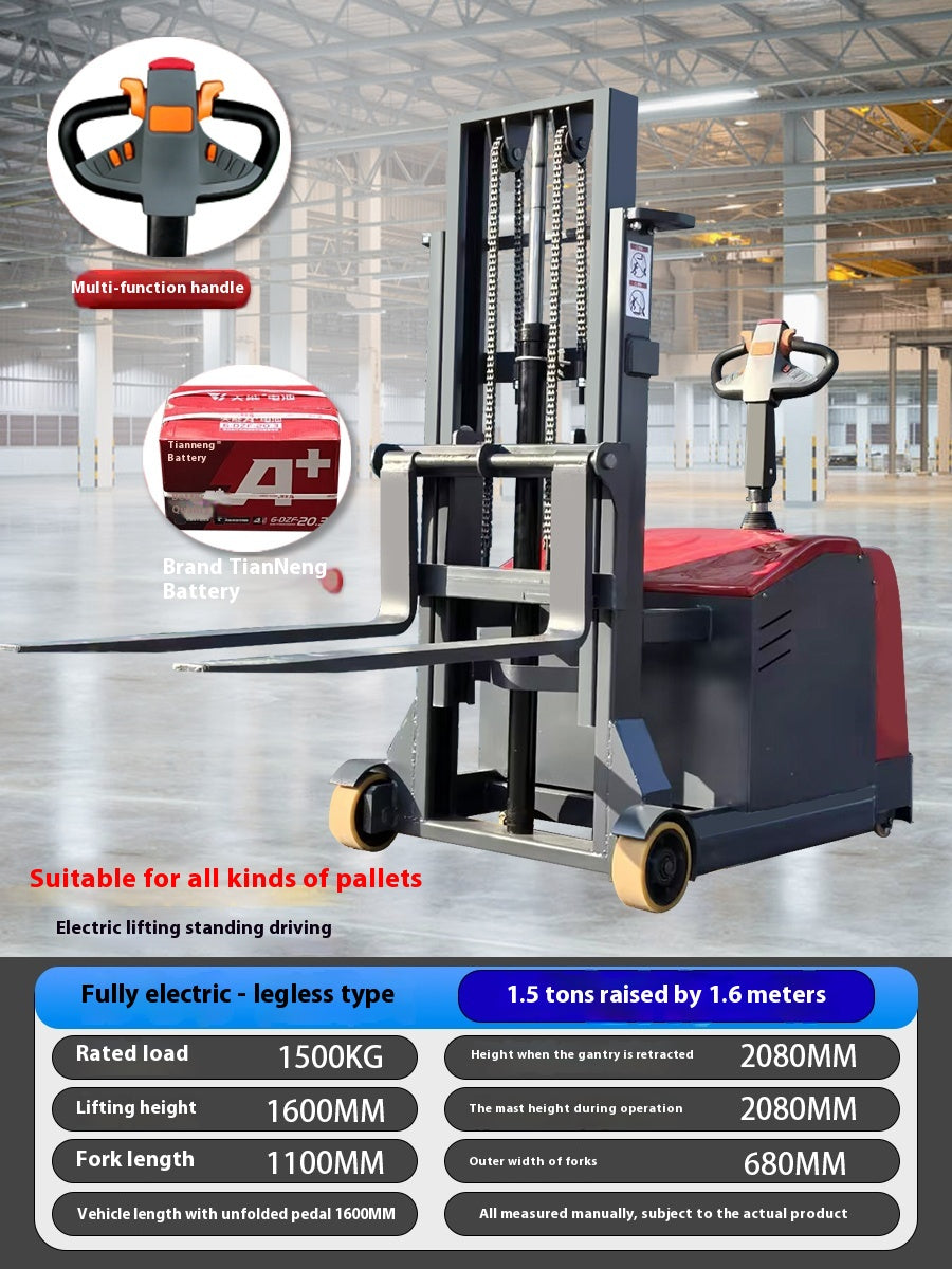 Compact Dual-Lift Semi/Full Electric Stacker Forklift with Hydraulic Lift & Auto Pallet Handling