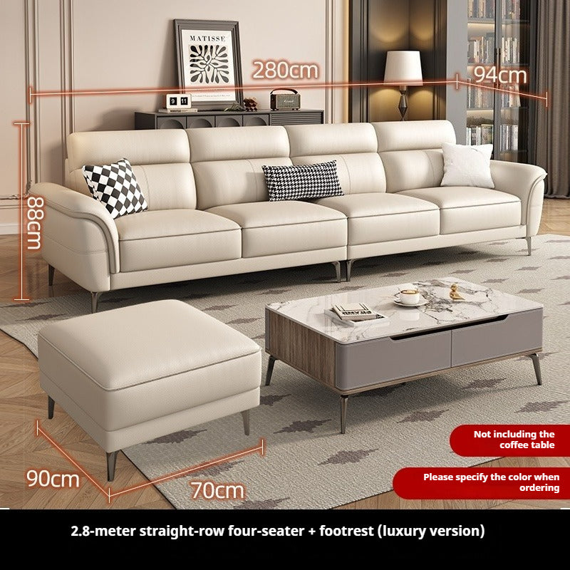 Cream-Style Top-Grain Leather 3-Seater Sofa with High Legs for Modern Small Living Rooms