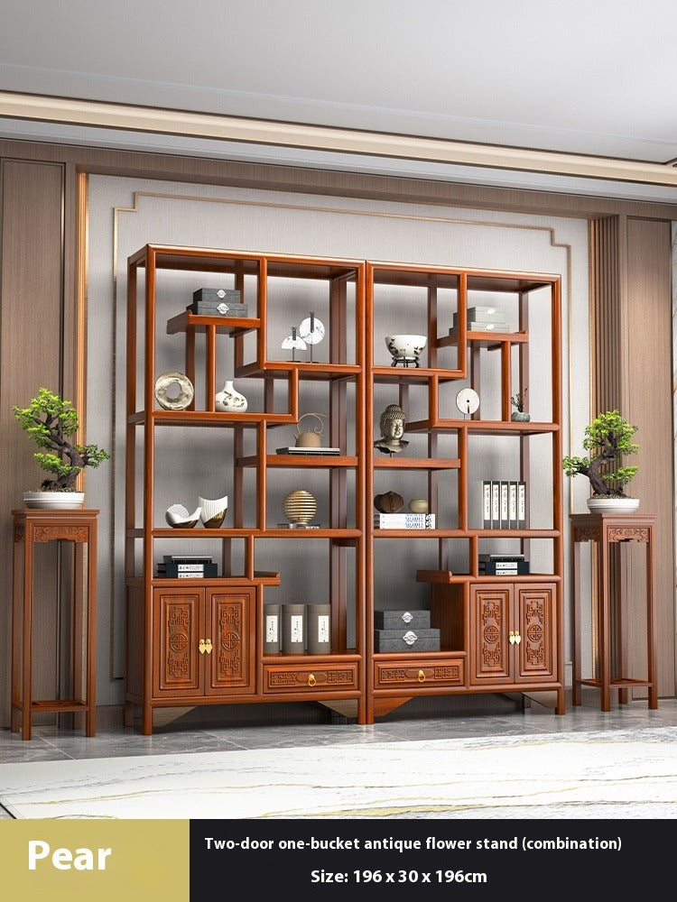 Solid Wood Chinese Display Shelf – Oak Curio Cabinet & Tea Storage Rack for Office or Tea Room