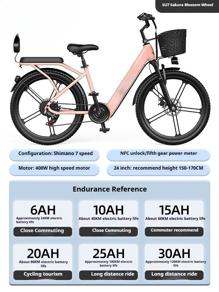 24" Magnesium Alloy E-Bike with NFC, 7-Speed, Torque Sensor, 6AH/10AH/15AH Battery - New Commuter Electric Scooter