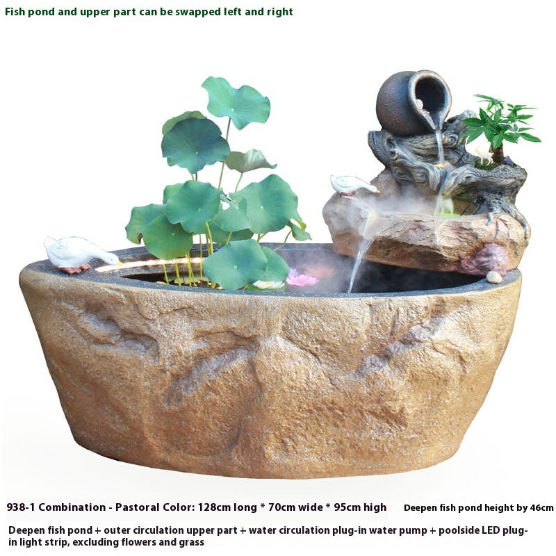 Rustic Garden Rockery Fountain with Fish Pond for Courtyard, Terrace & Balcony Decoration
