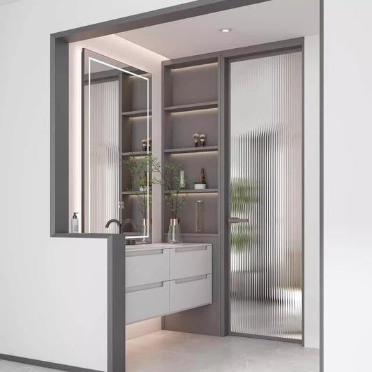 All-Aluminum Bathroom Partition with Integrated Cabinet – Slim Glass Swing/Sliding Door for Dry-Wet Separation