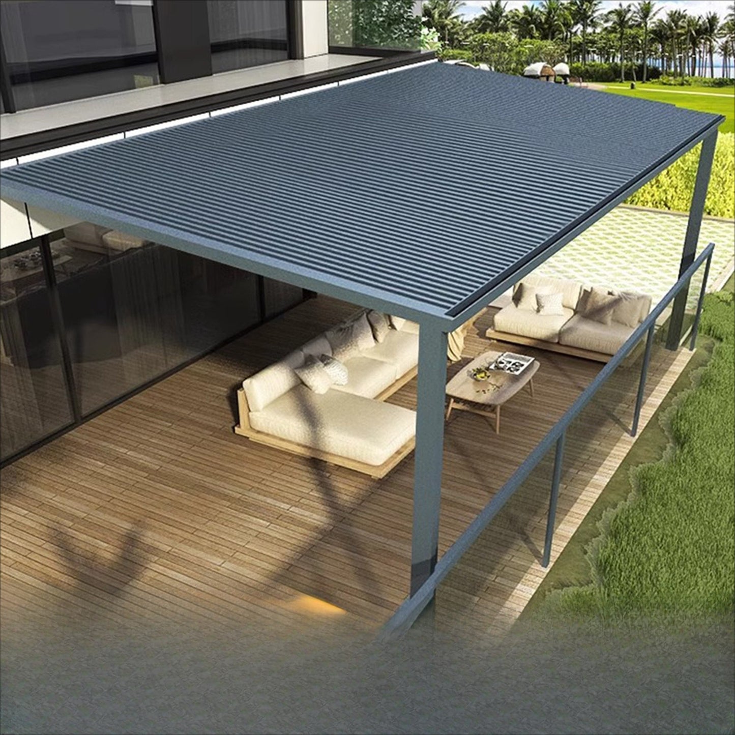 Aluminum Louver Roof Canopy with Heat-Insulating Panels for Villa Patio & Gazebo Use
