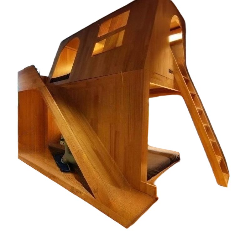 Solid Wood Treehouse Loft Bed with Slide and Bunk Design