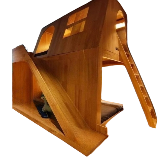 Solid Wood Treehouse Loft Bed with Slide and Bunk Design